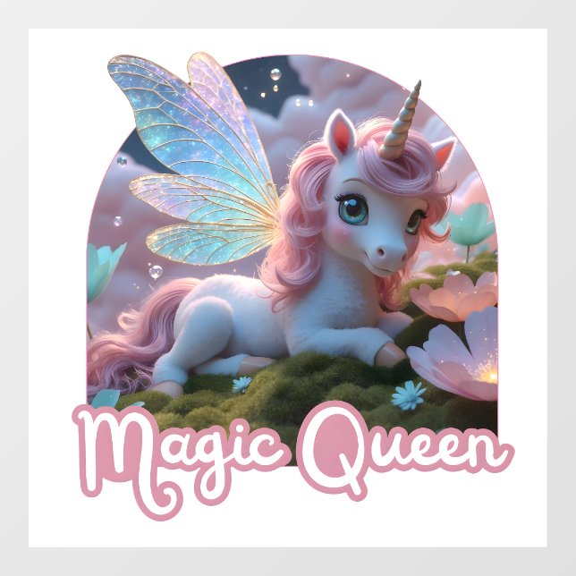 Vinilos Para Cristales Weißes Einhorn mit Flügeln - Magic Queen (Hoja)