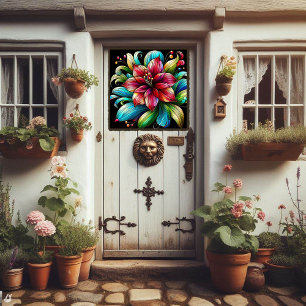Vinilos Para Cristales Whimsical Amaryllis Flor Faux Stained Glass