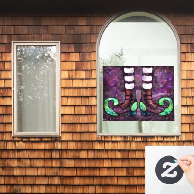 Vinilos Para Cristales Whimsical Halloween Witch Boots Purple Green Black (Ventana de inicio)