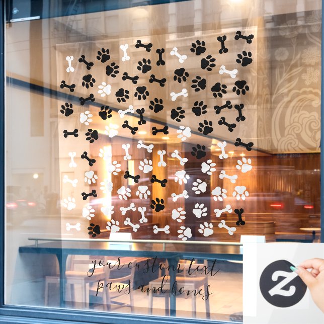 Vinilos Para Cristales White Black Pet Dog Cat Bone Paws cafe store (Ventana de cafetería)