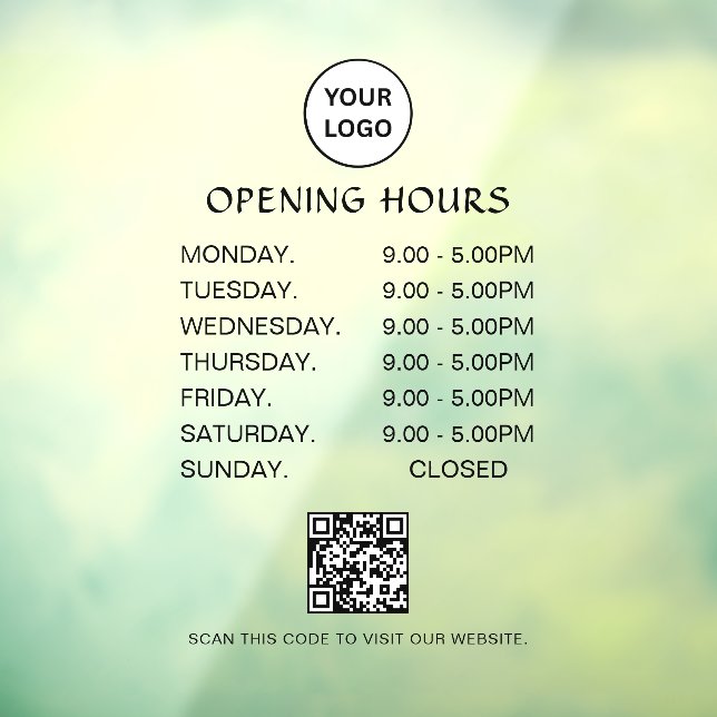 Vinilos Para Cristales White Business Opening Hours Modern Script Qr  (Hoja 3)