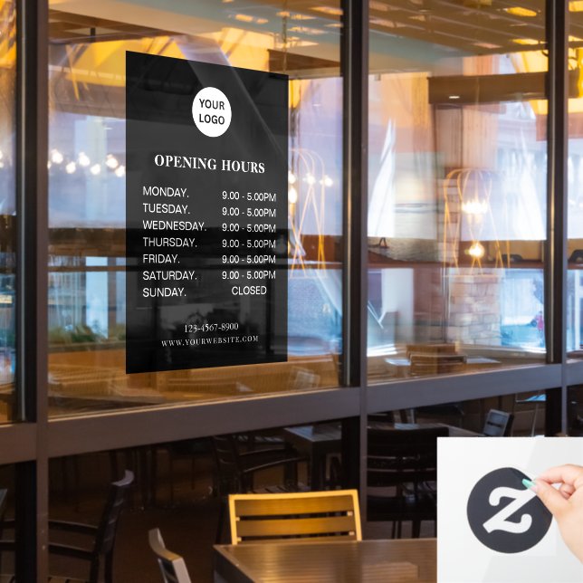Vinilos Para Cristales White Business Opening Hours Simple Modern Script  (ventana del restaurante)