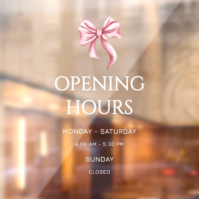 Vinilos Para Cristales White Pink Bow Opening Hours Small Business (Hoja 2)