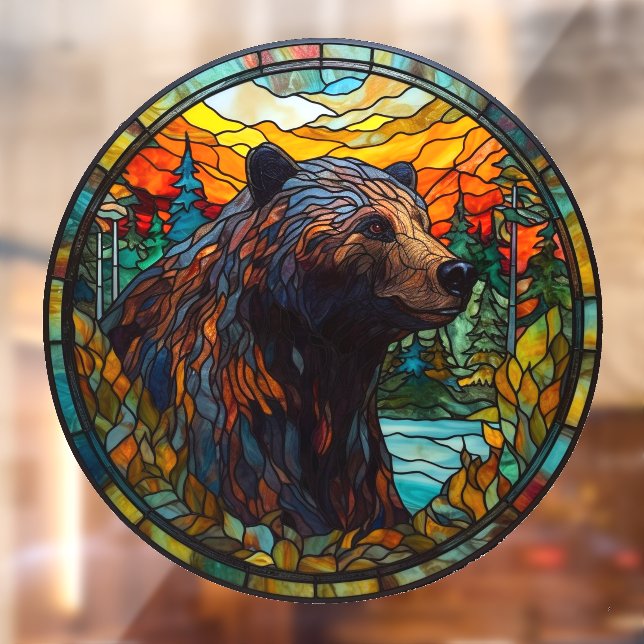 Vinilos Para Cristales Wilderness Forest Bear Faux Stained Glass (Hoja 2)