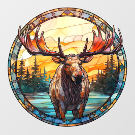 Vinilos Para Cristales Wilderness Forest Moose Faux Stained Glass