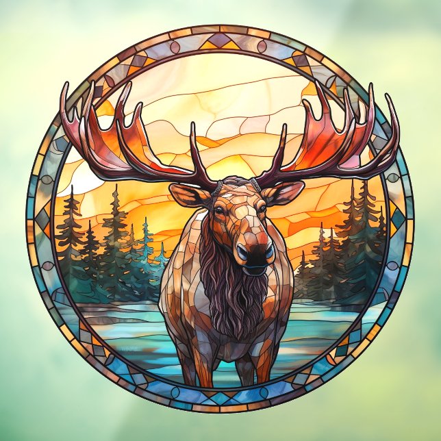 Vinilos Para Cristales Wilderness Forest Moose Faux Stained Glass (Hoja 3)