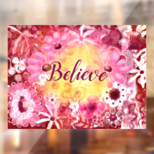 Vinilos Para Cristales Windows Cling Believe Whimsical Floral Pink Red