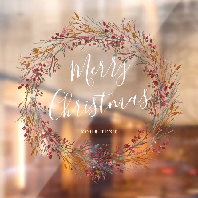 Vinilos Para Cristales Winter Red Berry Wreath Feliz Navidad (Hoja 2)