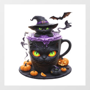 Vinilos Para Cristales Witch Cat Halloween Latte Café Creepy Cute con