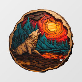 Vinilos Para Cristales Wolf Howling Faux Wood Carving Wild Nature