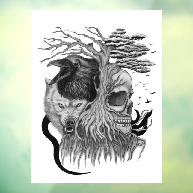 Vinilos Para Cristales Wolf y Raven con el cráneo (Hoja 3)
