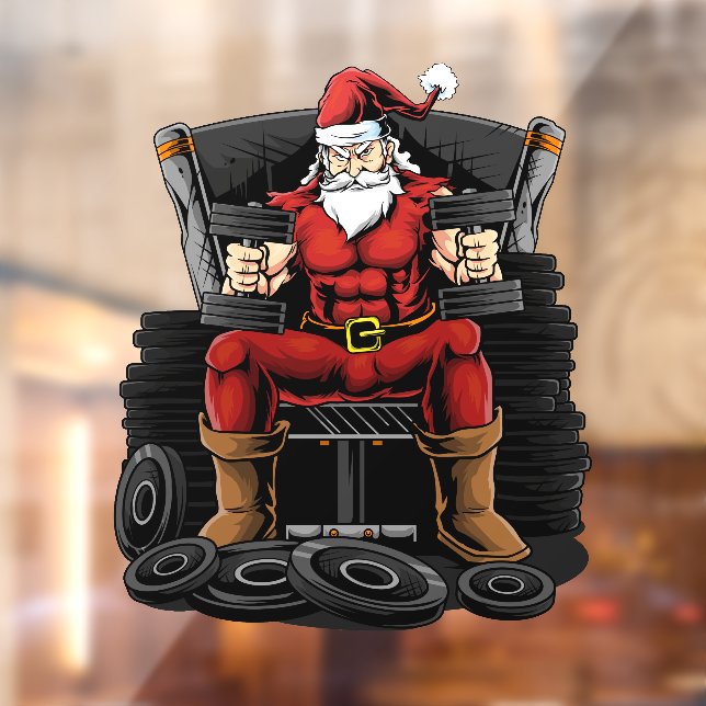 Vinilos Para Cristales Workout Santa Weightlifter (Hoja 2)