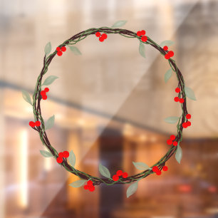 Vinilos Para Cristales Wreath de invierno con hojas y bayas