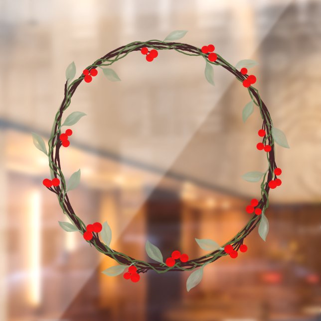 Vinilos Para Cristales Wreath de invierno con hojas y bayas (Hoja 2)