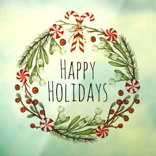 Vinilos Para Cristales Wreath Happy Holidays