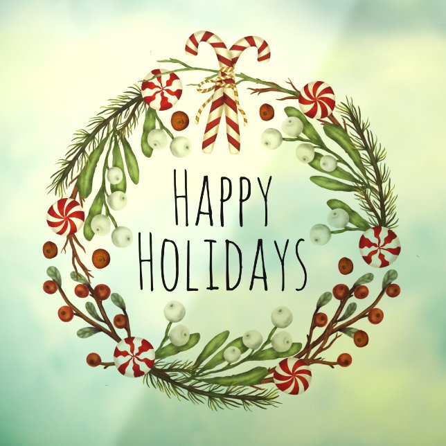 Vinilos Para Cristales Wreath Happy Holidays (Hoja 3)
