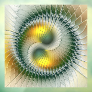 Vinilos Para Cristales Yin Yang Verde Amarillo Fractal Abstracto Colorido