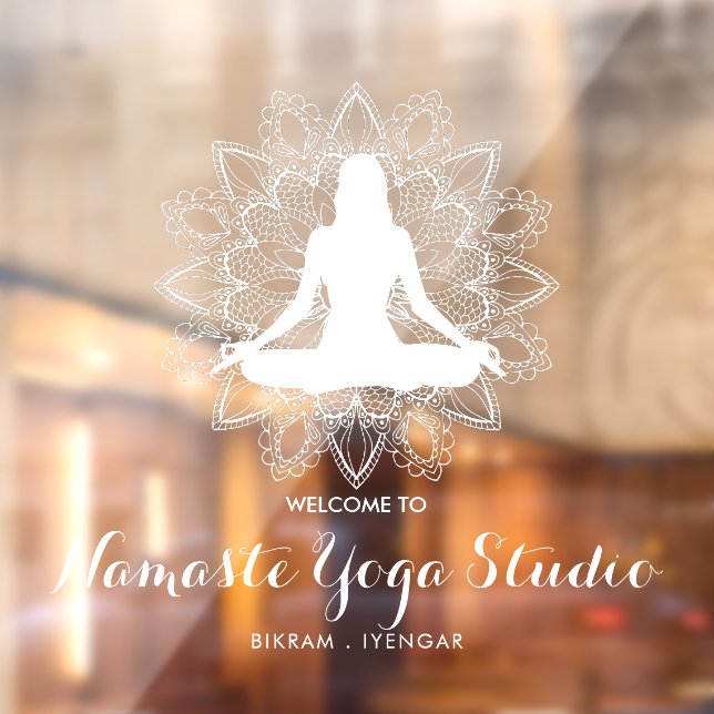 Vinilos Para Cristales Yoga Teacher Studio Profesional Mandala blanca  (Hoja 2)