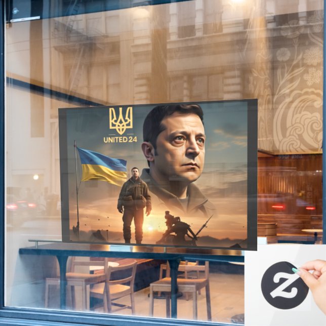 Vinilos Para Cristales Zelenskyy Presidente ucraniano Ventana Cling Decal (Ventana de cafetería)