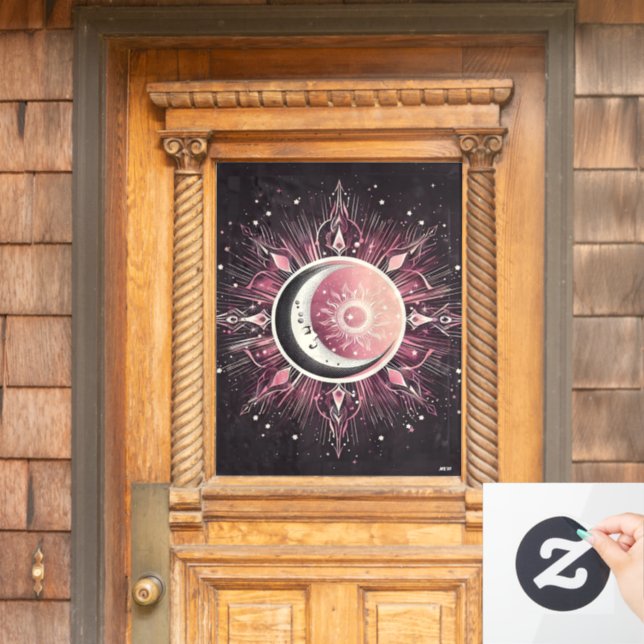 Vinilos Para Cristales Zodiac Celestial Sun Moon Stars Pink Black (Puerta de casa)