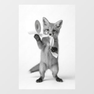 Vinilos Para Cristales Zorro Divertido Sosteniendo Papel Higiénico Fauna 