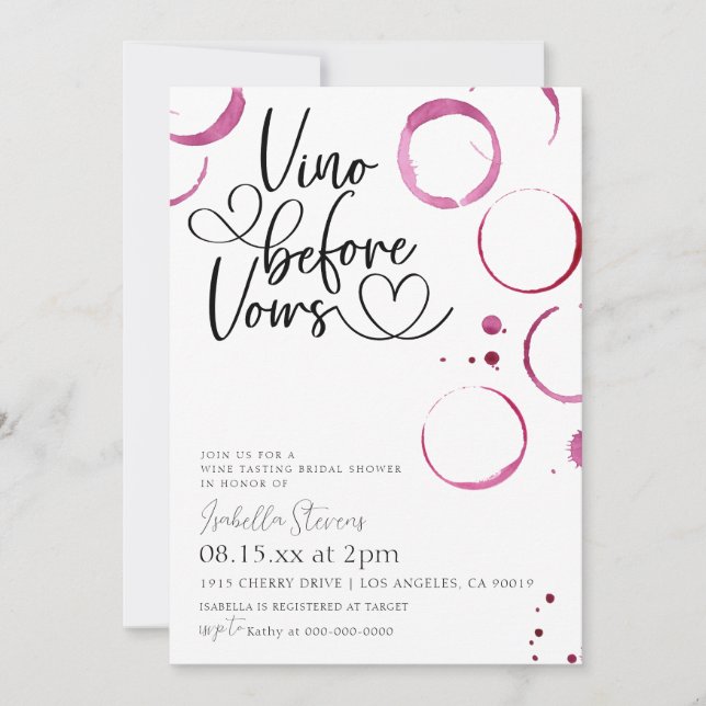 Vino Antes De Vows Invitación A La Ducha Bridal (Anverso)