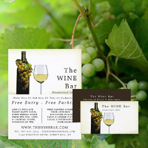 Vino blanco y uvas, publicidad de bar de vinos/bod