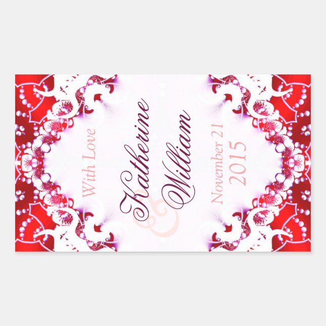 Vino Boda rojo + blanco 4,5 x 2,7" Pegatinas (Anverso)