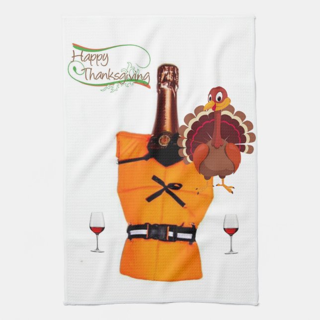 Vino de Acción de Gracias, Toalla de Cocina (Vertical)