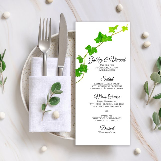 Vino de marfil inglés verde en menú Boda blanco (Subido por el creador)