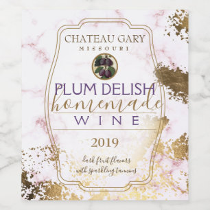 Vino de PLUM casero etiqueta personalizada faux go