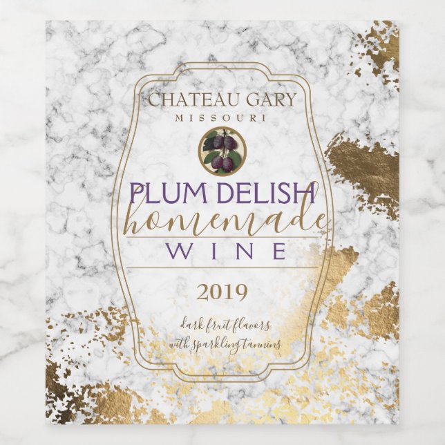 Vino de PLUM casero etiqueta personalizada faux go (Etiqueta única)