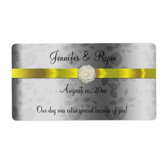 Vino del boda, amarillo y de plata elegantes, etiquetas de envío