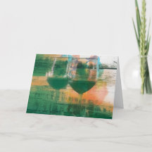 Vino en tarjeta de felicitación verde