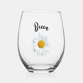Vino Flor de margarita blanca alegre en vaso personaliz