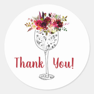 vino, floral gracias pegatinas