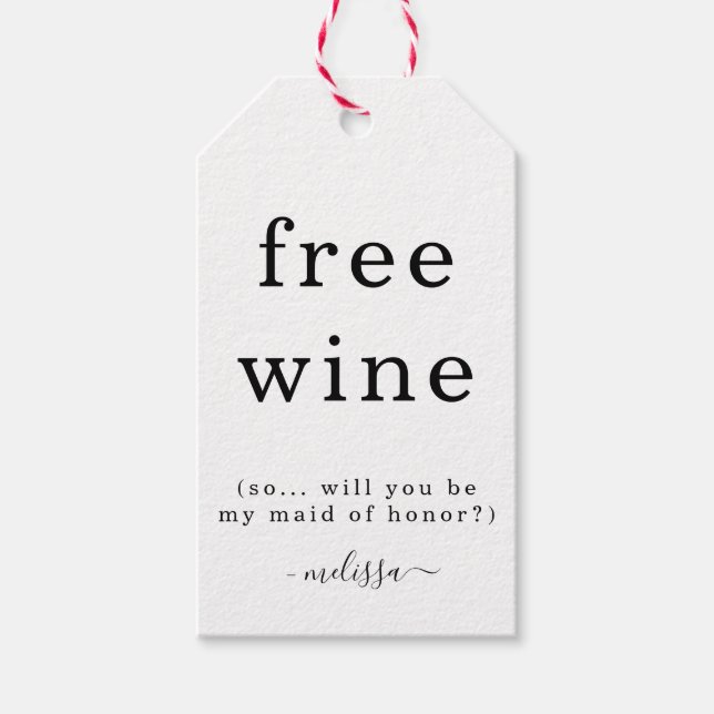 Vino gratis será mi etiqueta de doncella de honor (Anverso)