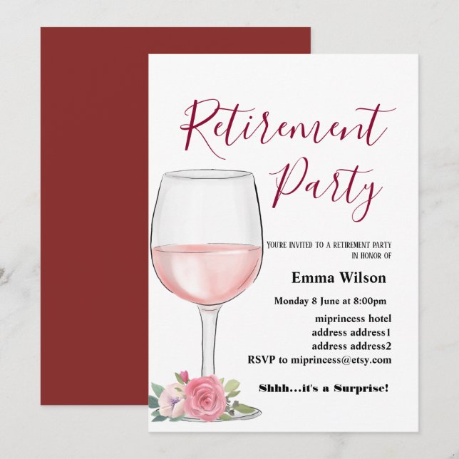 vino, invitación a la jubilación, para mujer (Anverso / Reverso)