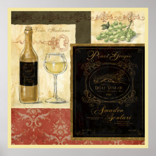 Vino Italiano poster ilustrado de arte vitivinícol