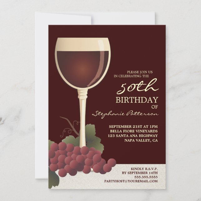 Vino precioso y 50.a invitación del cumpleaños de (Anverso)