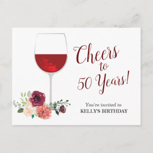 vino tinto, alegría cumpleaños Invitación postal