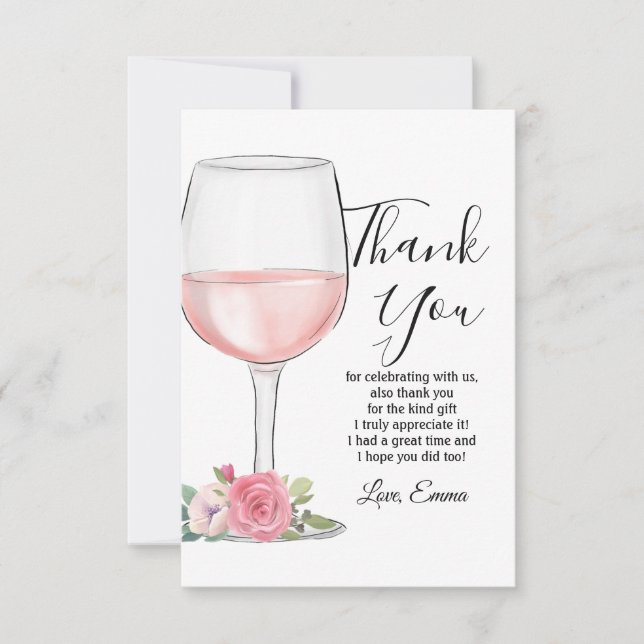 vino tinto, floral, tarjeta de agradecimiento (Anverso)