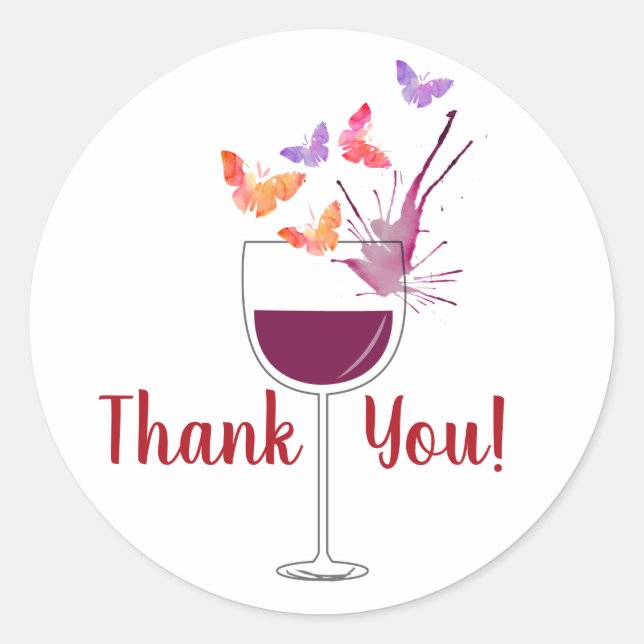 vino tinto, mariposa, gracias pegatinas (Anverso)