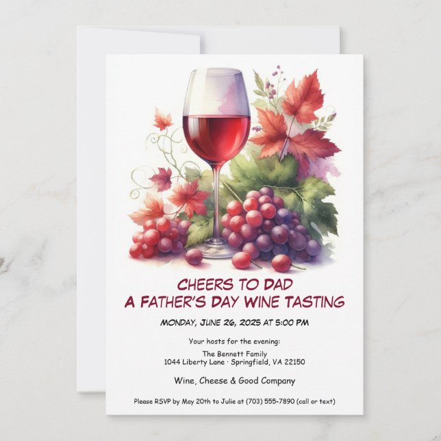 Vino Tinto & Uvas – Invitación Día del Padre (Anverso)