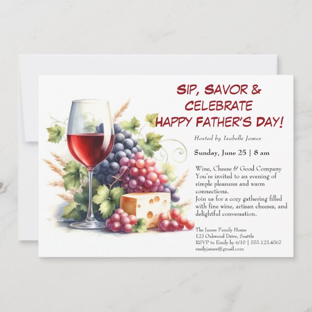Vino Tinto & Uvas – Invitación Editable para el Dí (Anverso)