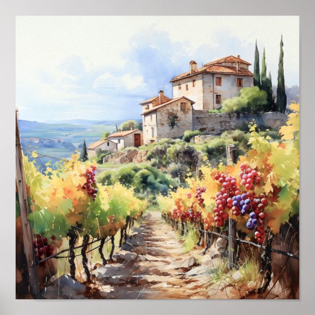 Vino toscano acuarela arte (Frente)