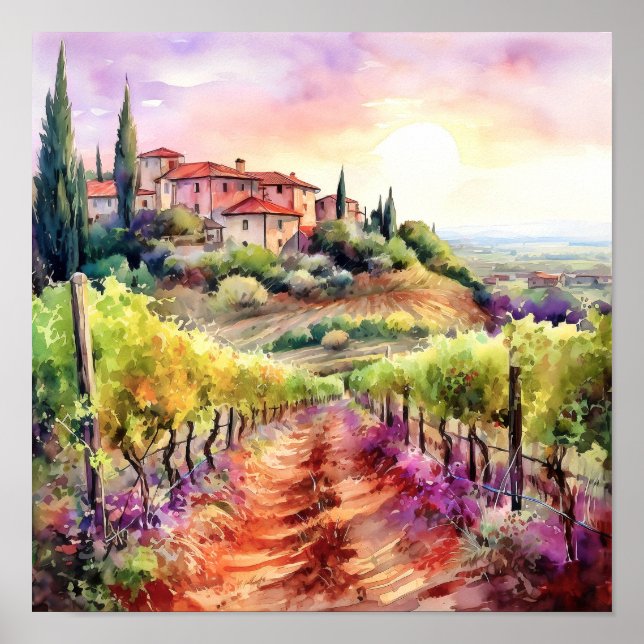 Vino toscano acuarela arte (Frente)