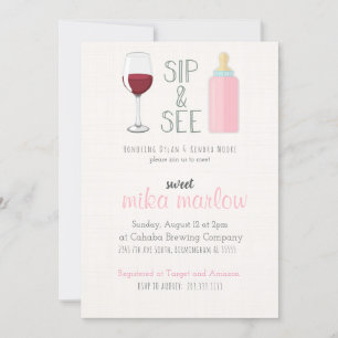 Vino Vidrio Sip y Ver Invitación Baby Shower