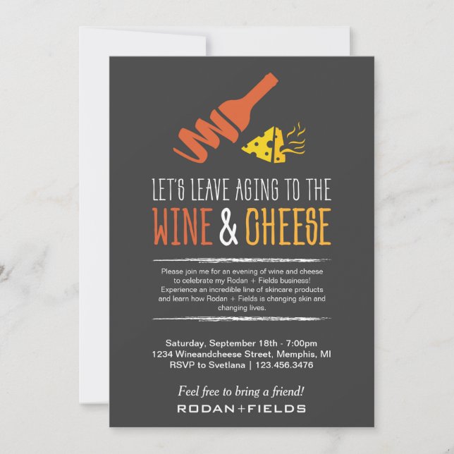 Vino y queso de Invitación de Rodan y Campos (Anverso)