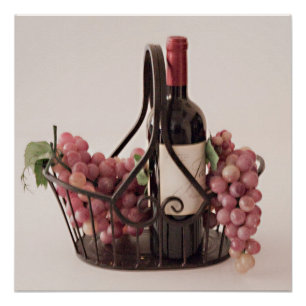 Vino y uva de cesta brillante poster